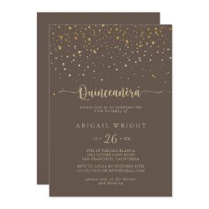 Gold Confetti Calligraphy Brown Quinceañera