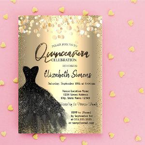 Gold Confetti Dots,Black Dress Quinceañera