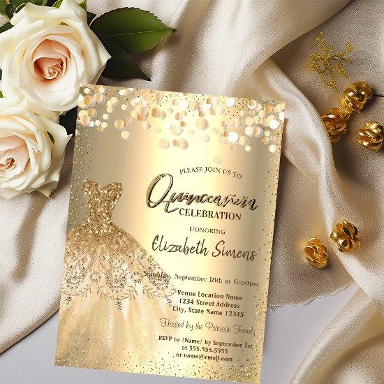 Gold Confetti Dots,Chic Dress Quinceañera