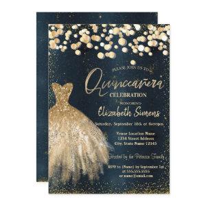 Gold Confetti Dots,Dress Dark Blue Quinceañera