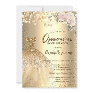 Gold Confetti Dots,Dress,Roses Quinceañera