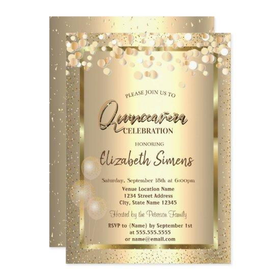 Gold Confetti Dots Frame Balloons Quinceañera