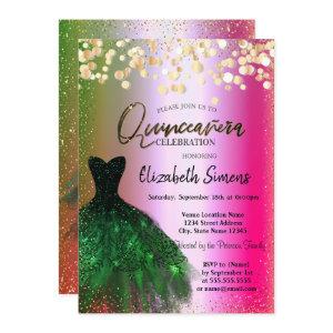 Gold Confetti Dots,Green Dress Ombre Quinceañera