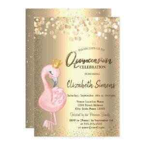 Gold Confetti Dots,Pink Flamingo Crown Quinceañera