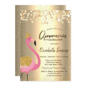 Gold Confetti Dots,Pink Flamingo Quinceañera