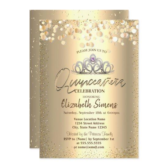 Gold Confetti Dots,Tiara Quinceañera