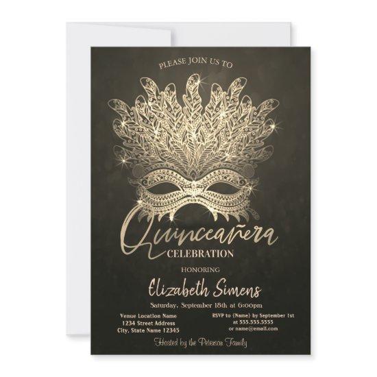 Gold Confetti Masque Gold Quinceañera