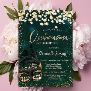 Gold Confetti Masque Green Quinceañera