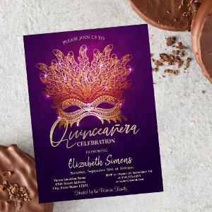 Gold Confetti Masque Purple Quinceañera