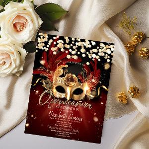 Gold Confetti Masque Red Quinceañera