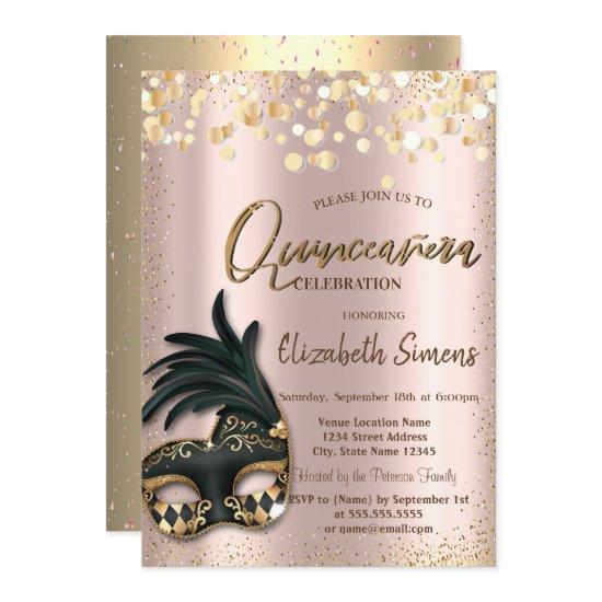 Gold Confetti Masque Rose Gold Quinceañera