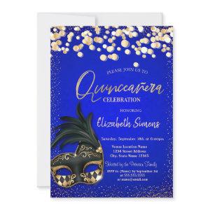 Gold Confetti Masque Royal Blue Quinceañera