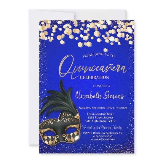 Gold Confetti Masque Royal Blue Quinceañera