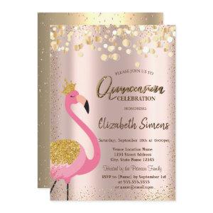 Gold Confetti Pink Flamingo Rose Gold Quinceañera