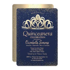 Gold Confetti Tiara Navy Blue Quinceañera