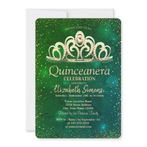 Gold Confetti Tiara Watercolor Green Quinceañera
