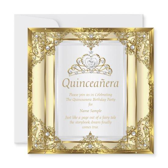 Gold Cream White Pearl Princess Quinceanera