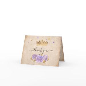 Gold Crown Light Purple Rose Elegant Folded Thank You Card