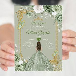 Gold Crown Sage Green Mis Quince 15 Anos Dresses