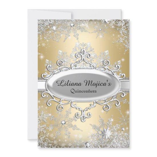 Gold Crystal Snowflake Princess Quinceanera