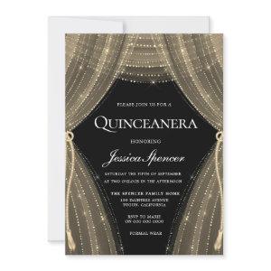 Gold Curtains Theme Party Quinceanera Invite