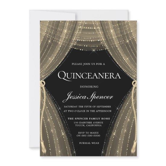 Gold Curtains Theme Party Quinceanera Invite