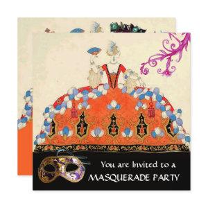GOLD DAMASK MASKS,ORANGE LADY MASQUERADE PARTY