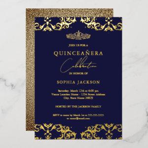 Gold Damask Navy Quinceanera 15th Birthday Foil