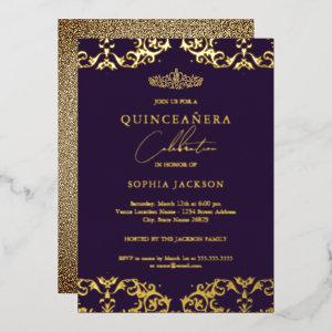 Gold Damask Purple Quinceanera 15th Birthday  Foil