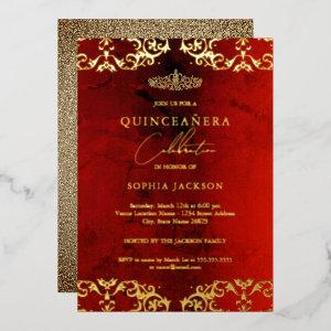 Gold Damask Ruby Red Quinceanera 15th Foil