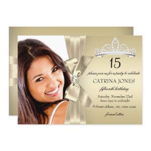 Gold Diamond Bow & Tiara Quinceanera Invite