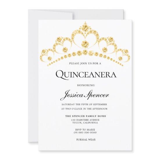 Gold Diamond Tiara Quinceanera Party Invite