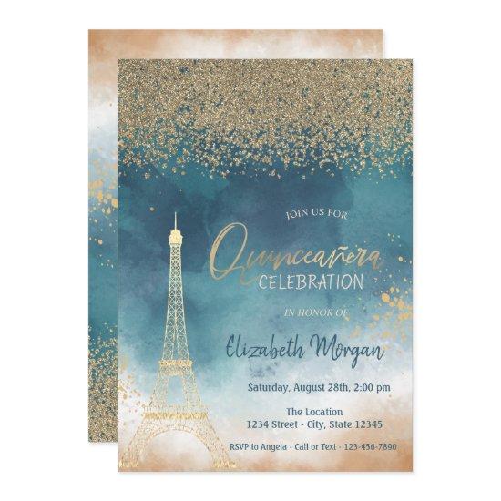 Gold Diamonds,Eiffel Tower Paint SplashQuinceanera
