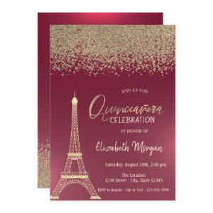 Gold Diamonds,Eiffel Tower Red Quinceanera
