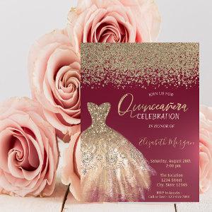 Gold Diamonds,Elegant Dress Burgundy Quinceanera