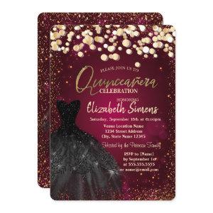 Gold Dots,Black Dress Burgundy Quinceañera