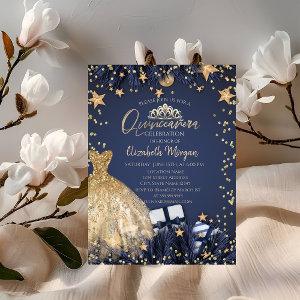 Gold Dress,Branches,Diamonds Navy Blue Quinceañera