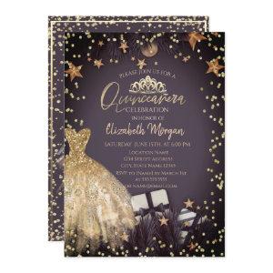 Gold Dress,Branches,Diamonds Stars Quinceañera
