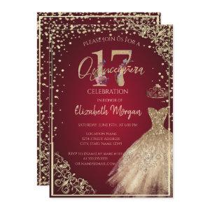 Gold Dress Diamonds  Floral Red Quinceañera