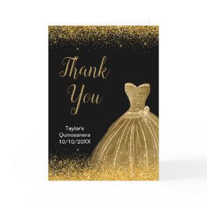 Gold Dress Faux Glitter Quinceanera Thank You Card