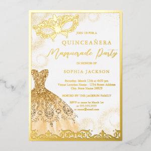 Gold Dress Masquerade Party Quinceanera  Foil
