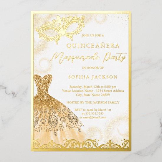 Gold Dress Masquerade Party Quinceanera  Foil