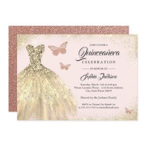 Gold Dress Rose Gold Butterfly Quinceanera