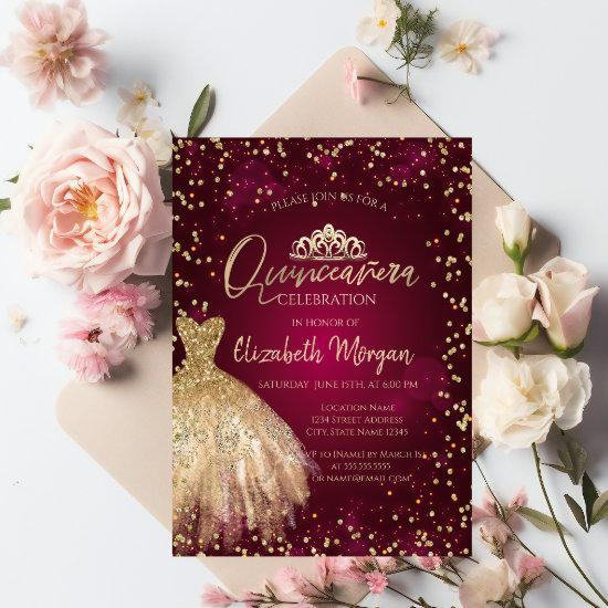 Gold Dress Tiara,Diamonds Burgundy Quinceañera
