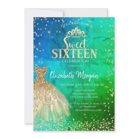 Gold Dress Tiara,Diamonds Green Blue Quinceañera