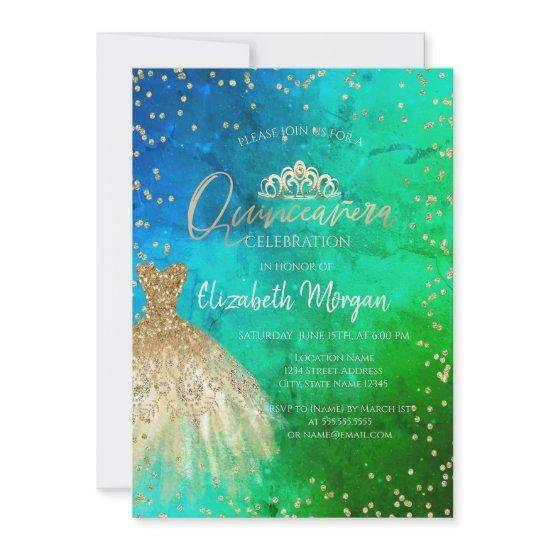 Gold Dress Tiara,Diamonds Green Blue Quinceañera