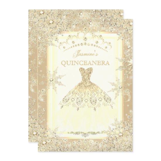 Gold Dress Tiara Winter Wonderland Quinceanera