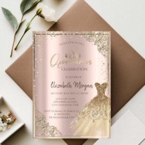 Gold DressTiara,Diamonds Rose Gold Quinceañera