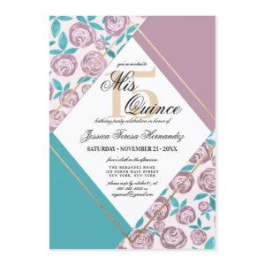 Gold Dusty Pink Flowers Watercolor Mis Quince