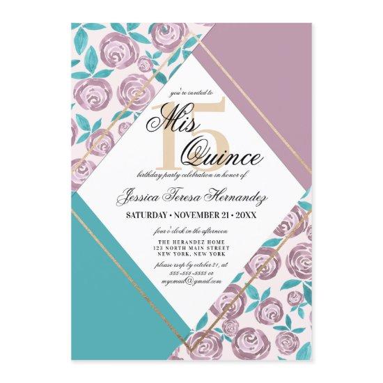 Gold Dusty Pink Flowers Watercolor Mis Quince